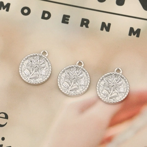 Three vintage silver flower embossed round pendants with rope border for DIY jewelry making