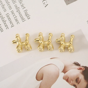 Three pieces of golden 18K gold-plated balloon dog pendants for DIY jewelry making