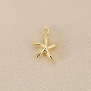 Macro shot of polished gold starfish pendant with curved 18k gold plated metal finish