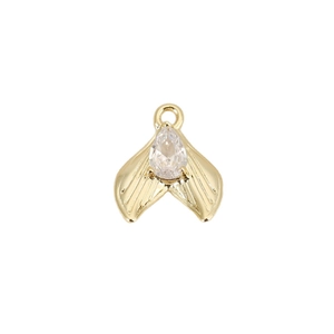 Elegant 18k gold plated fishtail pendant featuring a sparkling teardrop zircon for DIY jewelry