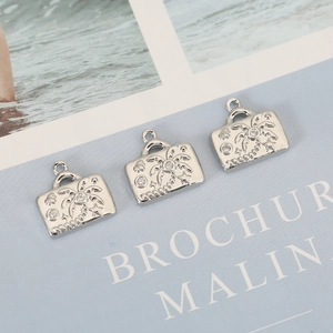 Silver suitcase pendant with palm tree and zircon inlay for DIY jewelry design
