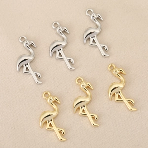 Golden and silver flamingo pendants for DIY jewelry making in 18k gold plated copper