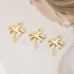 Three 18K gold plated palm tree pendants with polished finish for DIY jewelry making