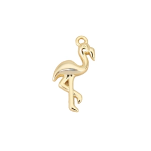 Polished 18k gold plated flamingo pendant with elegant long neck and sleek metal finish