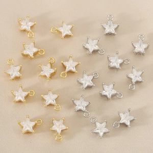 Mini 18k gold star charms with cubic zirconia for DIY jewelry making and craft supplies