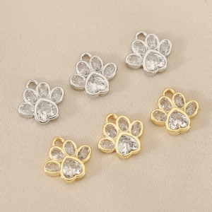 18K gold and silver plated paw pendants with sparkling cubic zirconia for DIY jewelry