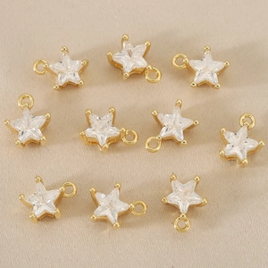 Set of 10 gold plated star pendants with sparkling cubic zirconia for DIY jewelry making