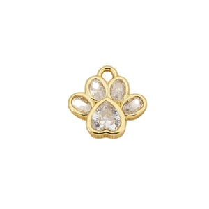 18K gold plated bear paw pendant with sparkling heart shaped zircon for DIY jewelry