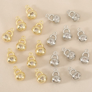 18k gold and silver plated heart lock pendants with cubic zirconia for DIY jewelry making