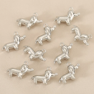 Silver dachshund puppy pendant charms for DIY jewelry making in polished stainless steel finish