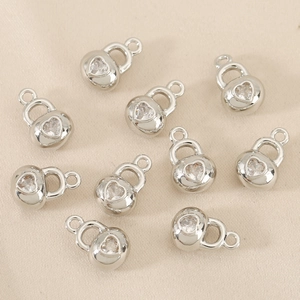 18k gold plated heart lock pendant with heart-shaped zircon inlay for jewelry making