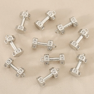 Silver dumbbell pendants with micro-pave crystals and 18k gold plating for DIY jewelry