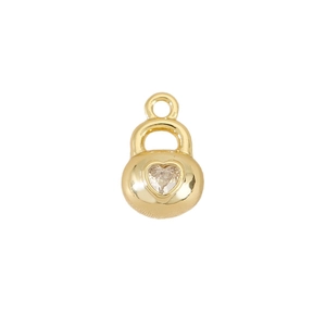 Polished 18k gold plated heart pendant featuring a clear heart-shaped cubic zirconia stone