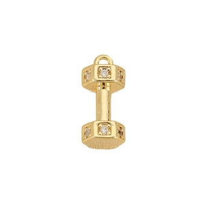 Polished 18k gold plated dumbbell pendant with sparkling zircon stones and round loop