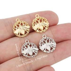Hohl Rund Biene Anhänger Messing 18K Vergoldet Zirkonia Tier Charm Für DIY Schmuckherstellung Zubehör Damen