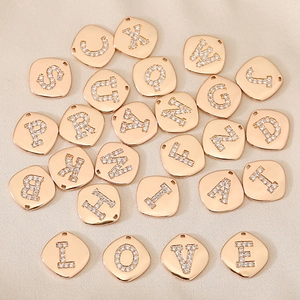 Ensemble de 26 pendentifs lettres en cuivre plaqué or 18K avec zircons pour bijoux DIY