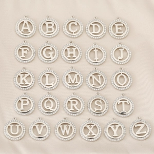 Copper Round Alphabet Pendant Only Without Chain Pave Rhinestone 26 English Letters DIY Jewelry Charms Gold Silver Plated