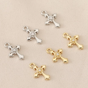 18K Gold Plated Brass Zirconia Cross Pendant For DIY Jewelry Making Vintage Baroque Charm Necklace Bracelet Accessory Findings