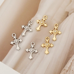 18K gold and silver plated cross pendants with zircon inlay for DIY jewelry making