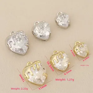 Detailed size comparison of 18K gold plated heart charms with clear cubic zirconia