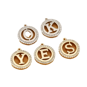18K gold plated copper 26 letter alphabet pendants with sparkling zircon stone setting