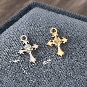 18K gold plated cross charms with inlaid zircon in gold and silver finishes for jewelry DIY