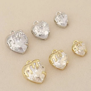 18K Gold Plated Copper Heart Zircon Pendants Liquid Metal Melting Style DIY Jewelry Accessories For Necklace Pendant Only