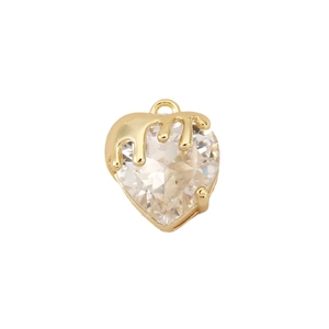 18K gold plated heart pendant with faceted zircon and fluid metal design on white background