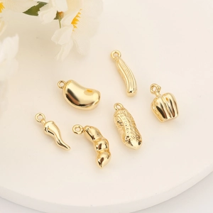 18K gold-plated copper vegetable charms set for DIY jewelry making with chili and peanut