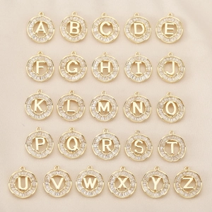 Alphabet Letter Round Pendants Copper 18K Gold Plated Rhinestone Charms For DIY Jewelry Making Necklace Bracelet Accessory