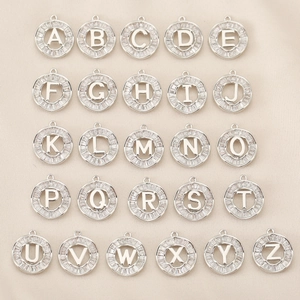 26-piece set of silver A-Z alphabet pendants with baguette zircon crystals for DIY jewelry