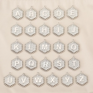 Set of 26 hexagonal alphabet pendants from A to Z in 18K gold-plated copper for jewelry DIY
