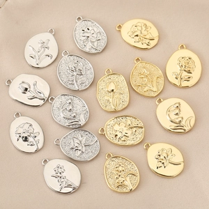 18K gold and silver floral pendant collection for DIY necklaces with embossed flowers