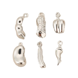 Polished silver 18K gold vegetable pendants set including peanut and chili for DIY jewelry