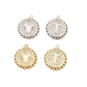 Pendenti tondi in rame placcato oro 18K con lettera T e cuore per collane fai-da-te