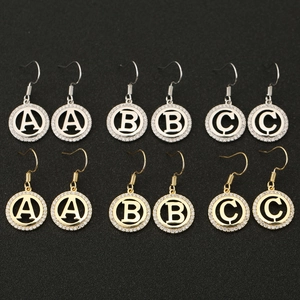 Copper Rhinestone Pave Round English Letter Drop Earrings For Women Gold Silver Plated Elegant Initial Alphabet Dangle Jewelry