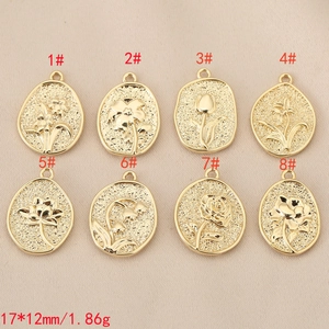 18K gold-plated floral relief pendants in eight flower styles for DIY jewelry making
