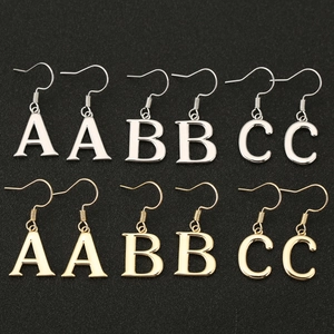 Personalized Alphabet Initial Dangle Hook Earrings For Women Minimalist Copper Gold Silver Plated Capital Letter Earrings Jewelry