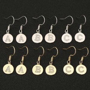 18K Gold Plated Copper Alphabet Letter Round Pendant Hook Earrings For Women Pave Rhinestone Simple Jewelry Accessory