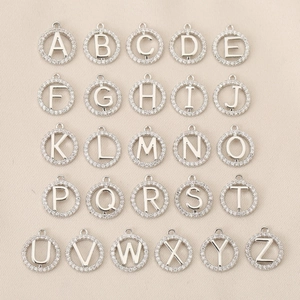 26-piece set of silver alphabet pendants with micro-pave cubic zirconia inlay