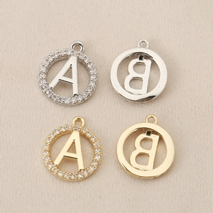 18K gold plated DIY letter pendant with cubic zirconia for necklaces and bracelets