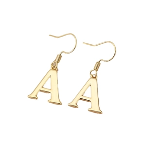Polished gold letter A dangle earrings in minimalist serif font design for women