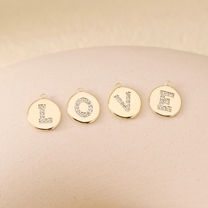 18K gold plated copper 'LOVE' letter charms set with white zircon stones for jewelry DIY