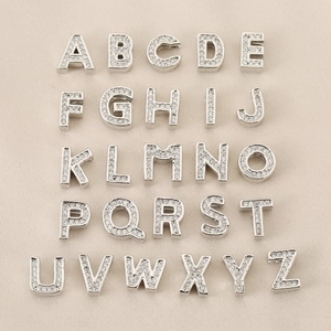 Silver color 18K gold plated copper 26 letters DIY charms with shiny pave zircon stones