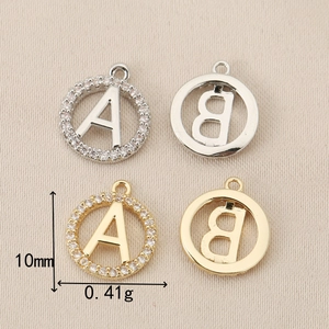 18K gold plated hollow round letter pendant with zircon inlay for necklaces and bracelets