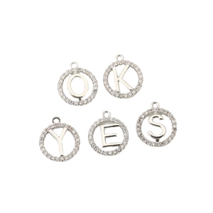 18K silver plated alphabet pendants O, K, Y, E, S with zircon stones for jewelry making