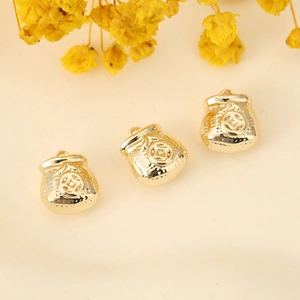 Three 18K gold-plated fortune bag charms with coin relief for DIY jewelry making