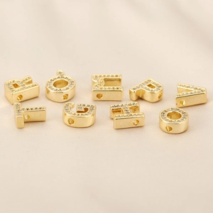 Sparkling 18K gold plated copper alphabet beads with zircon inlay for DIY jewelry