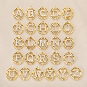 18K Gold Plated Copper 26 Initial Alphabet Letter Pendant Micro Pave Zirconia Hollow DIY Jewelry Accessory Pendant Only
