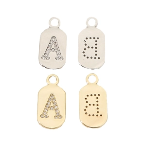 Ciondoli 26 lettere in oro 18K e argento con zirconi per creazione gioielli DIY